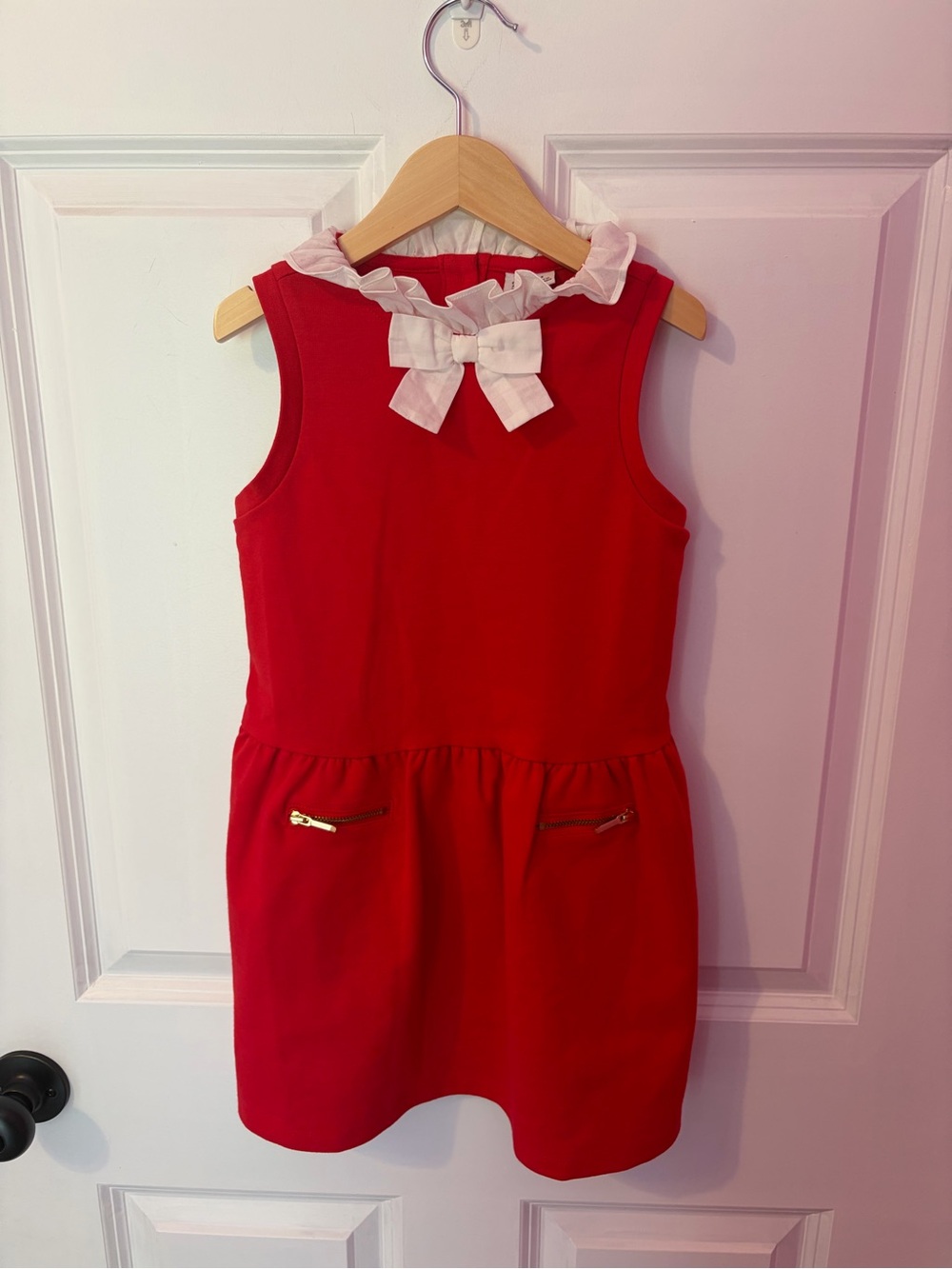 Janie and Jack Red Sleeveless Dress with White Ruffle Collar and Bow
